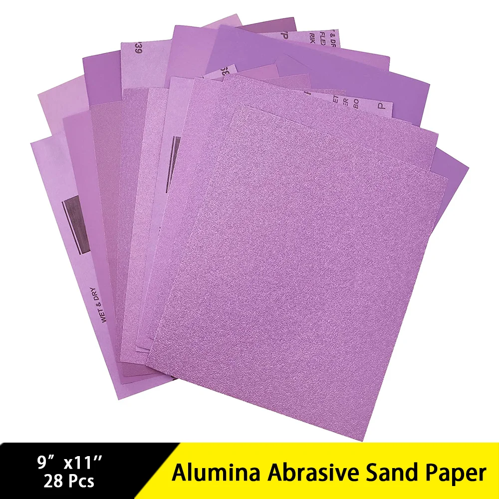 Alumina Abrasive Sand Paper 9x11'' Assorted 600/800/1000/1200/1500/2000/2500 Grit 28 Pcs for Polishing Furniture Metal Wood