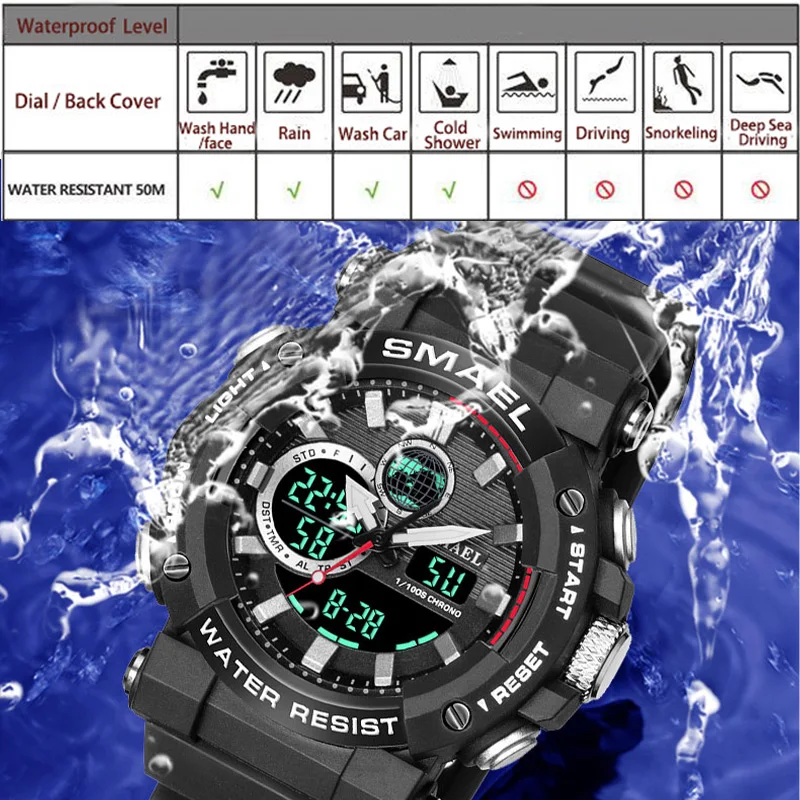 Men Watch SMAEL Sport Watches Waterproof Stopwatch Alarm Clock LED Light Quartz Digital Wristwatches 8048 Men\'s Watches Military