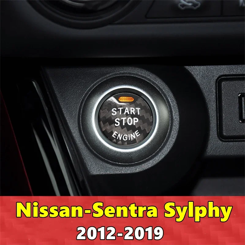 For Nissan Sentra Sylphy Car Engine Start Stop Button Cover Real Carbon Fiber Sticker 2012 2013 2014 2015 2016 2017 2018 2019