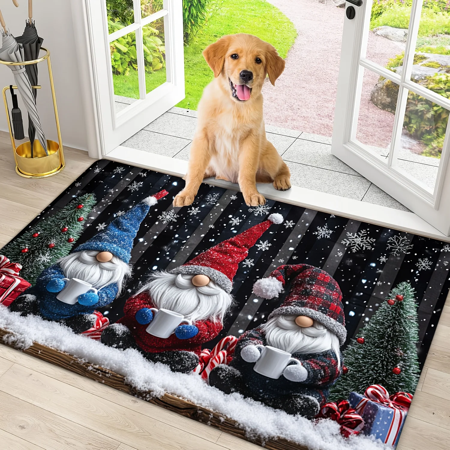 Traditional Candy Cane Lane Front Door Mat Gingerbread Man Border Christmas Sweets Treats Vintage Xmas Winter Holiday   Doormat