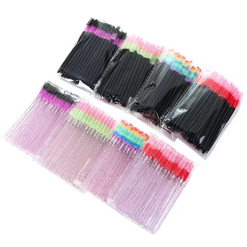 Wholesale Glitter Bendable Mascara Eyelash Combs Micro Bladed Cleaning Applicators Rainbow Gradient Lash Wands Spoolie Brushes