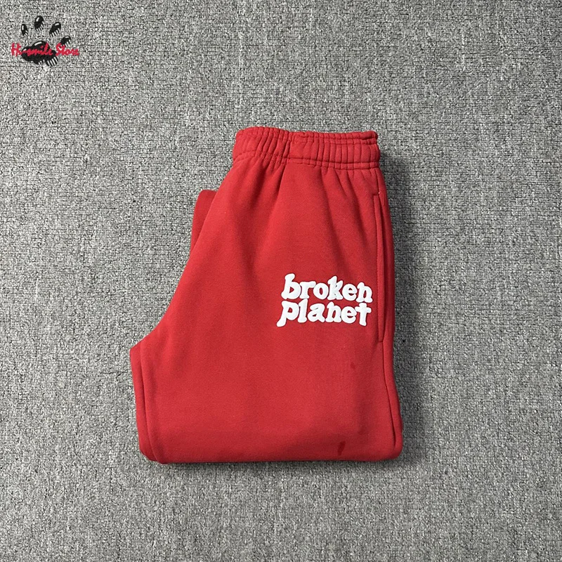 

Hip Hop BROKEN PLANET Pants Small Puff Letter LOGO 1:1 Drawstring Straight Red Sweatpants Joggers