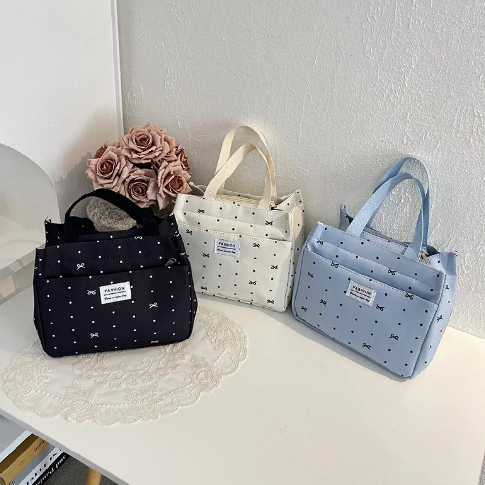 Durable Large Capacity Polka Dots Lunch Bag Portable Casual Commute Bag Thickened Women Handbag School Work Picnic