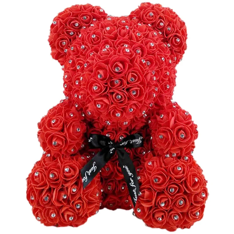 Diamond Rose Bear with Heart Artificial Roses Foam Roses Flower Diamonds Bear Rose Valentine's Day Gifts Mother's Day Red