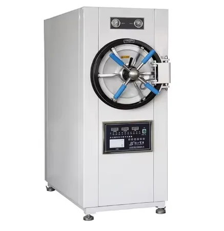 Microcomputer-controlled horizontal cylindrical pressure steam sterilizer with pulse flushing vacuum