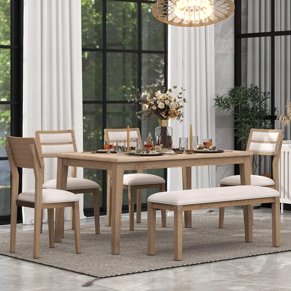

Harper & Bright Designs Kitchen Dining Table Set for 6, Classic and Traditional Style 6 - Piece Dining Set, Includes Dining Tabl