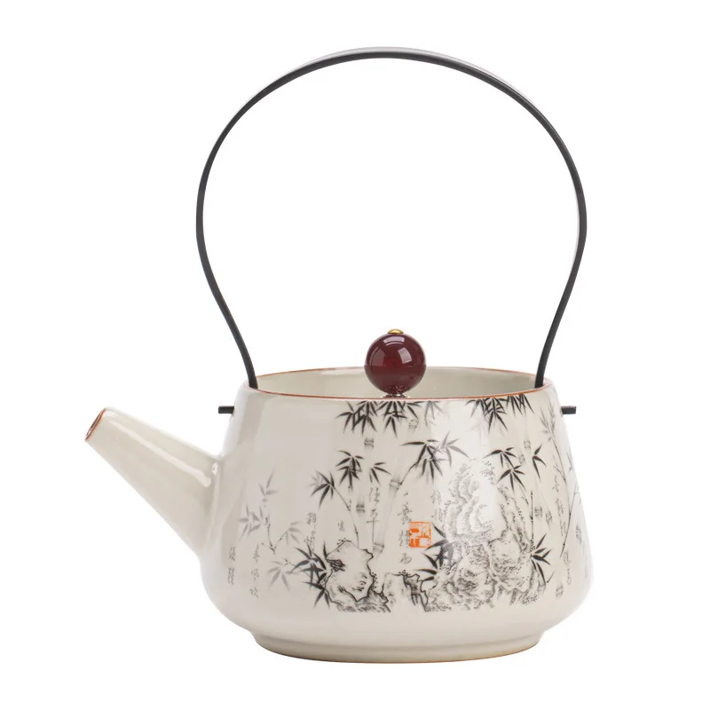 إبريق شاي سيراميك عتيق مع مقبض طقم شاي الكونغفو الصيني التقليدي وعاء تخمير على الطراز القديم لمحبي الشاي Pu erh #5