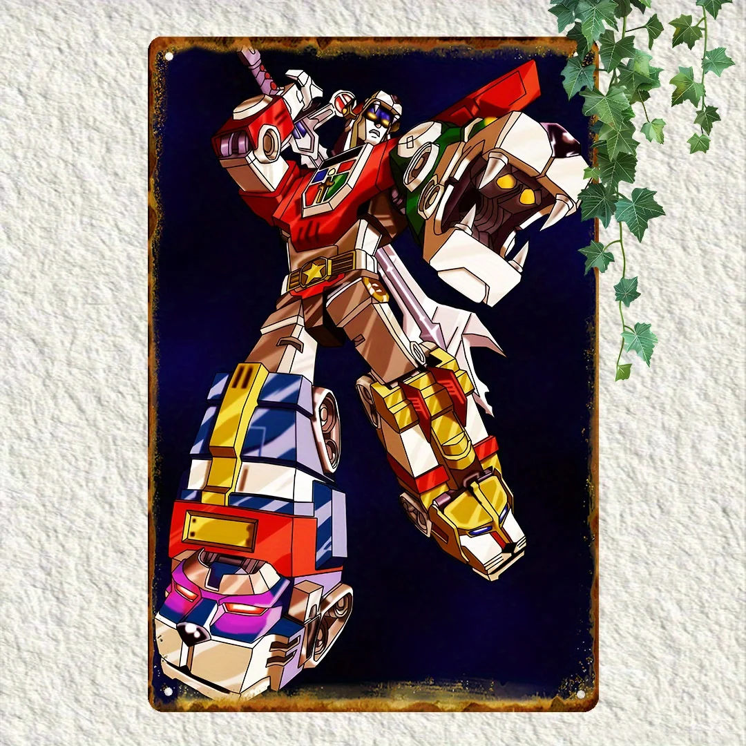 Vintage Metal Aluminum Sign with Retro Robot & Vehicles Artw