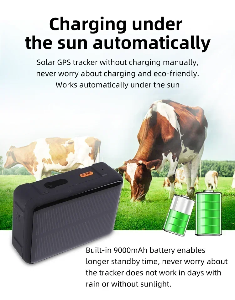 RF-V44 Solar GPS Tracker 4G/3G/2G Real-time GPS Tracker Anti-remove SOS Alarm 9000mAh Battery for Sheep Cow Cattle Waterproof