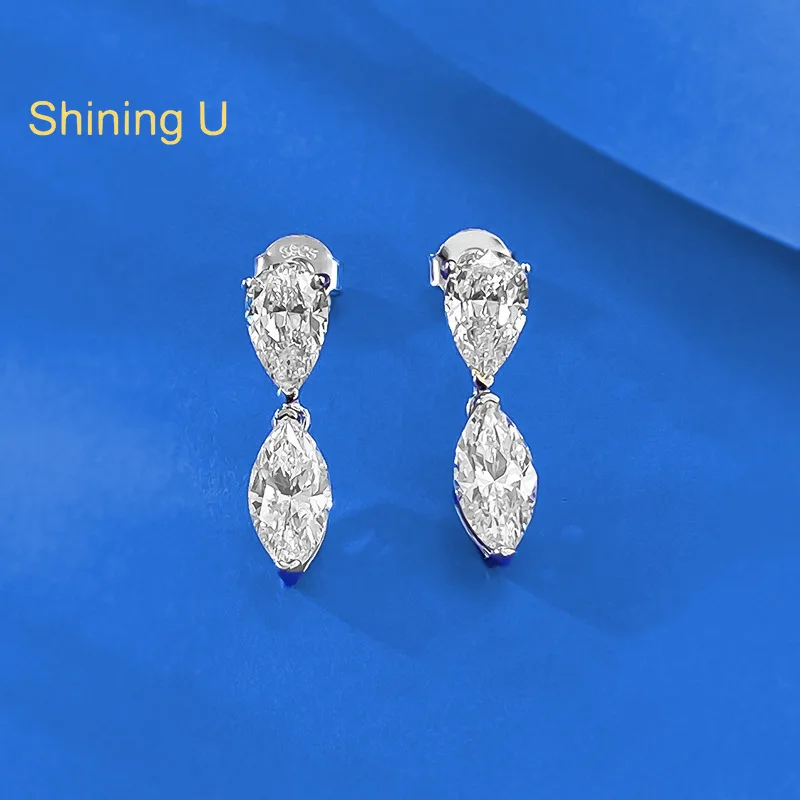 

Shining U 925 Sterling Silver Marquise Cut Drop Earrings for Women Fine Jewelry Engagement