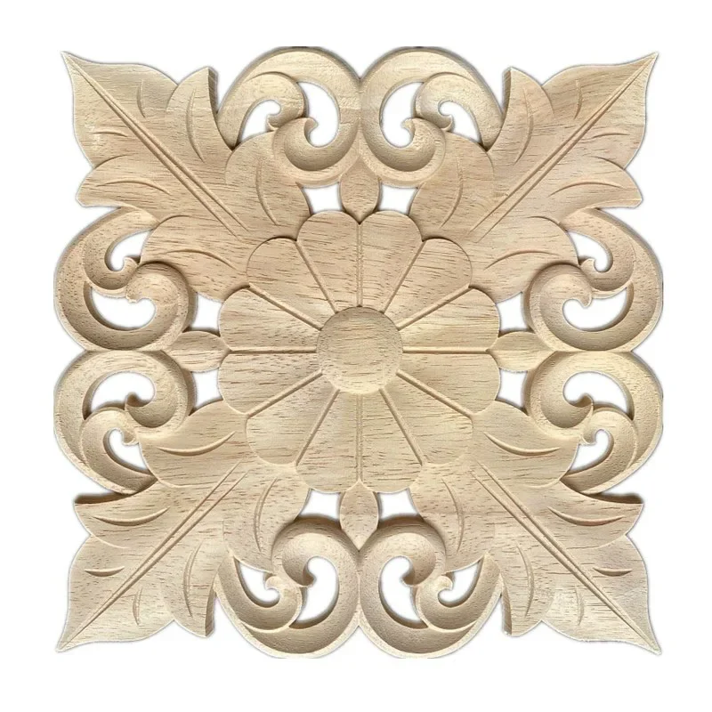 19-24cm Frame Door Cabinet Decorative Figurines Wood Appliques for Furniture Unpainted Carved Corner Onlay Home Decoration