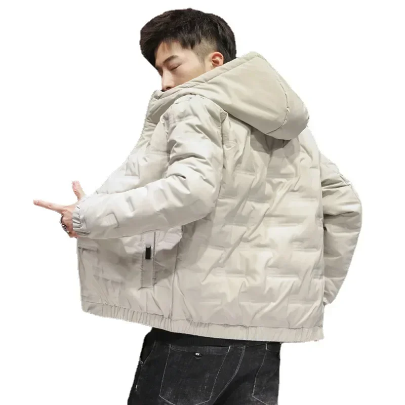 LIBIELIY Men's Autumn And Winter New Lightweight Down Jacket, Casual Solid Color Warm Zipper Standing Collar Hooded Cotton-padd