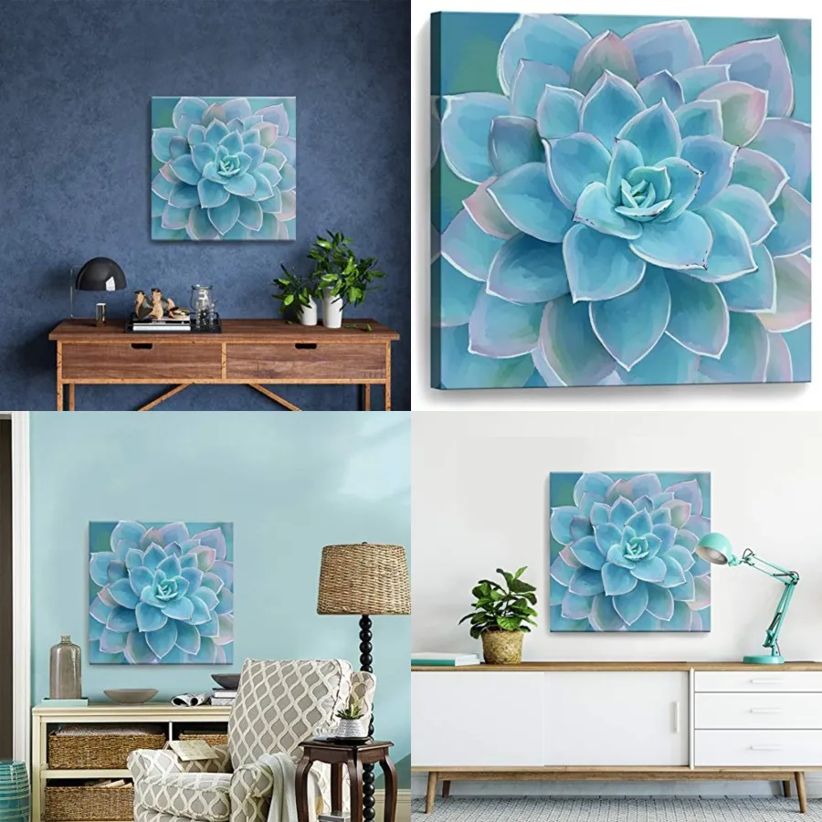 

Wall Decor for Bedroom Canvas Artwork Blue-Green Succulents Prints Pictures Wall Art for Living Room Hanging Plants for Bedroom Decor Modern Popular Wall Decorations Blue-Green Flower Size 20x20