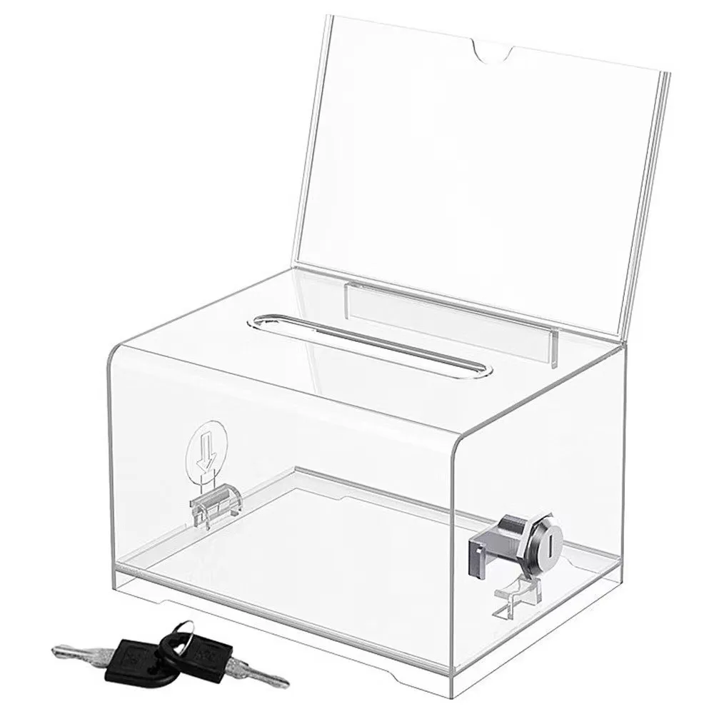 Plastic Container With Lock and Sign Holder Suggestion Box Acrylic Solid Donation Box Durable Tip Jar School