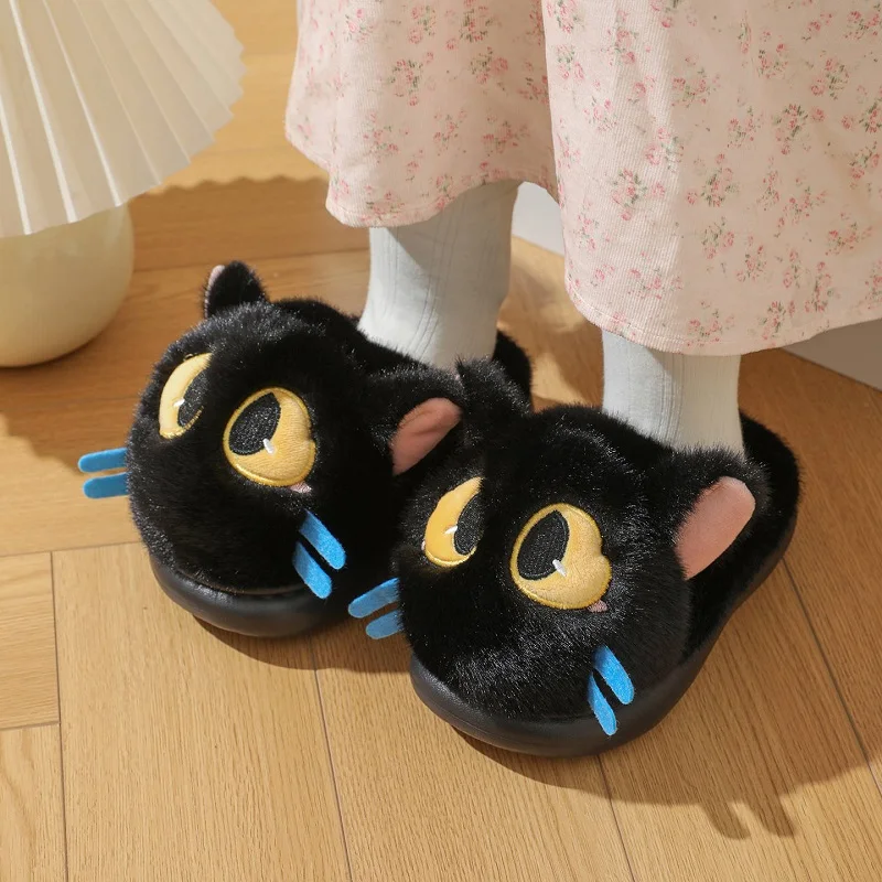 New Kids Lovely Multi Color Kitten Fluffy Slides Cozy Plush Indoor Slippers Lightweight Children Home Mules Cute Cat House Shoes