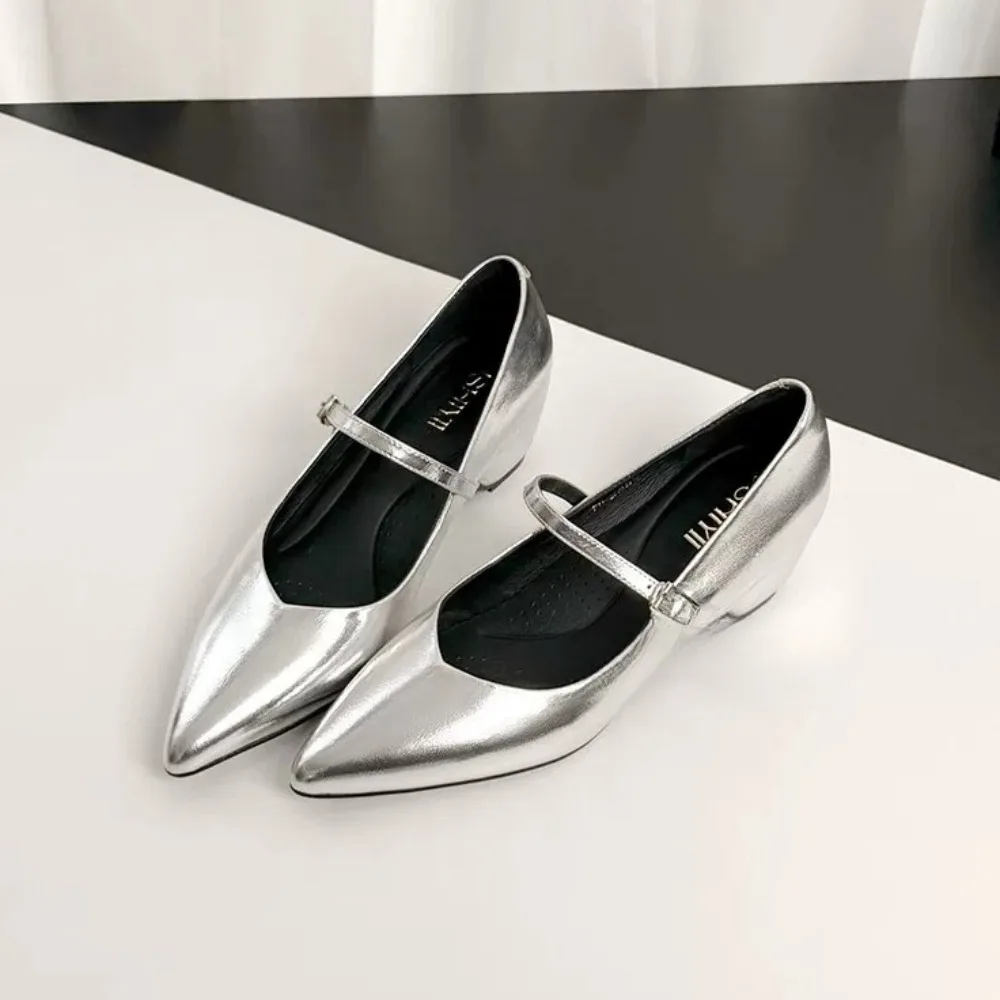 French Style Pointedtoe Black Lowheeled Small Leather Shoes New Spring Sexy Opentoe Heightening From Within Mary Jane Shoes