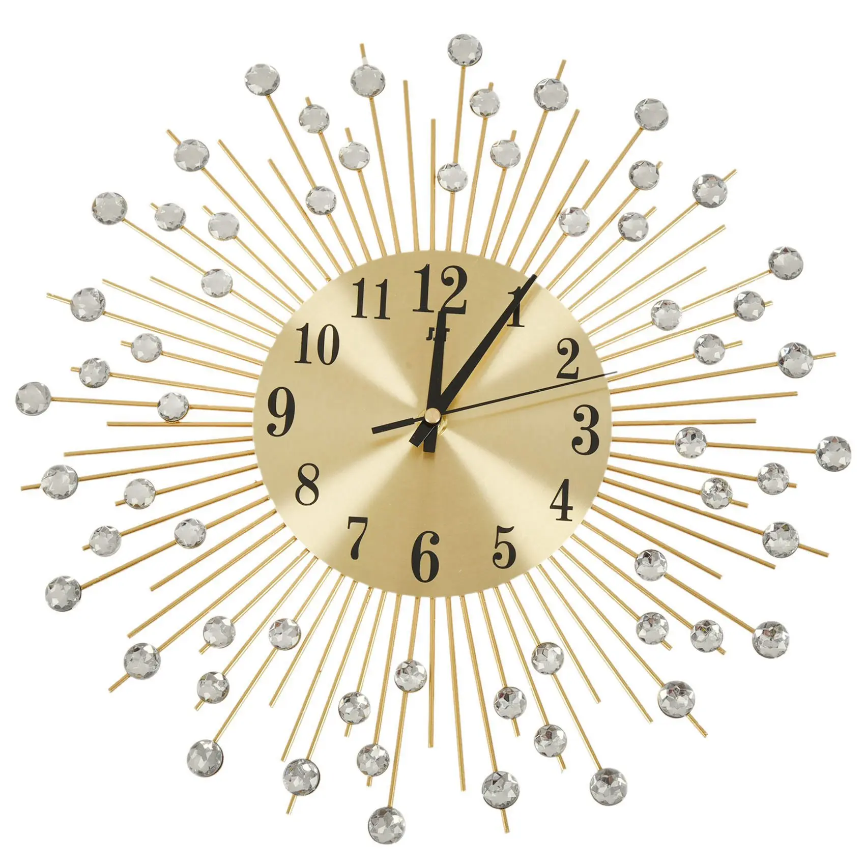 

ABVA-Wall Clock Diamonds Decorative Round Clock Metal Living Room Decor Quiet Quartz Clocks Modern Minimalist Clocks(Gold)