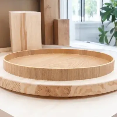 

1Pcs Wood Fruit Tray Round Log Color Classic Durable Wooden Tea Snack Serving Plate for Home Restaurant Party Wood Fruit Tray