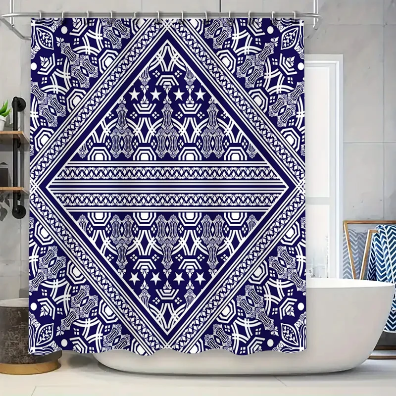 

Сине-белая занавеска для душа, декоративная моющаяся ткань с принтом, домашняя водонепроницаемая подвесная занавеска для ванной комнаты (180x245c