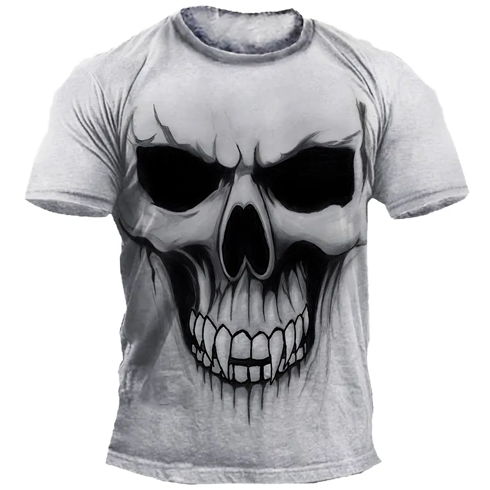 Men's T-Shirts 3D Skull Printed Black Streetwear  Short Sleeve Round-Neck Horror Halloween Man Tops Loose Gothic Round-Neck Tees