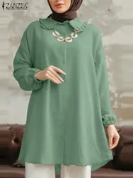 2023 ZANZEA Muslim Blouse Women Long Sleeve Tops Elegant Long Shirt Abayas For Women Turkey Kaftan Dubai Abaya Isamic Clothing