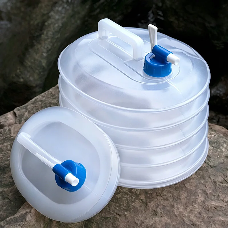 Contenitore d'Acqua Pieghevole 3/5/10/15L con Rubinetto, per Campeggio ed Escursionismo, Secchio d'Acqua Portatile Trasparente con Rubinetto