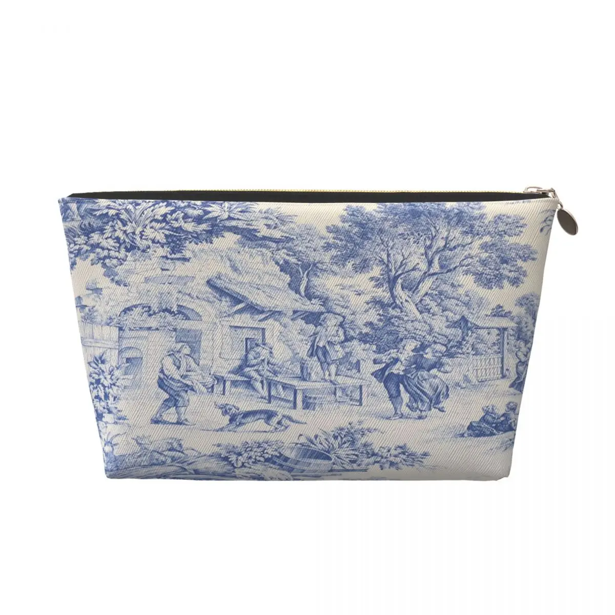 Custom Travel Vintage Classic French Toile De Jouy Navy Blue Motif Pattern Toiletry Bag Makeup  Beauty Storage Dopp Kit Case