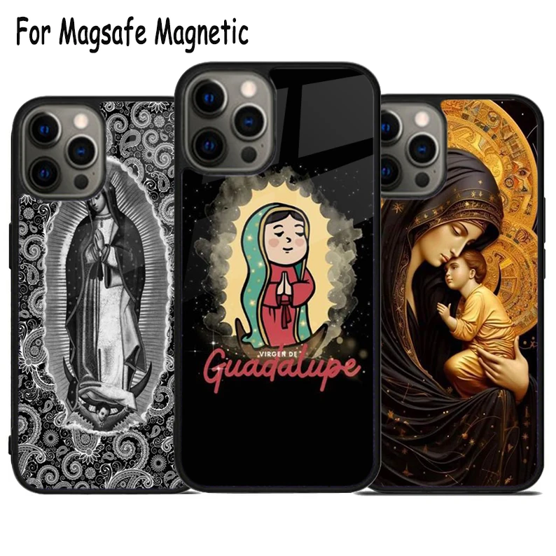 

New Virgin De Guadalupe Wireless Charge Magsafe Phone Case For iPhone 15 16 14 13 11 12 Pro Max Plus Magnetic Bumper Cover