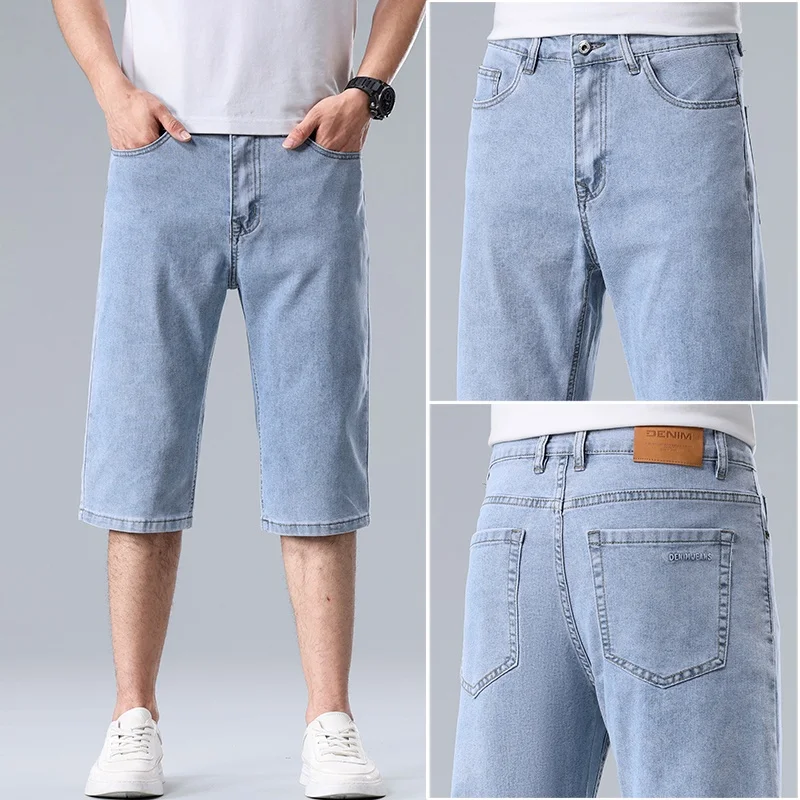 

Летние мужские джинсовые шорты, повседневные мягкие и удобные брюки длиной до колена, модные и простые тонкие шорты из ледяного шелка.
