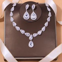 Stonefans News Geometric Rhinestone Bridal Drop Jewelry Set Women Hollow Zircon Necklace Earring Set Party Gift