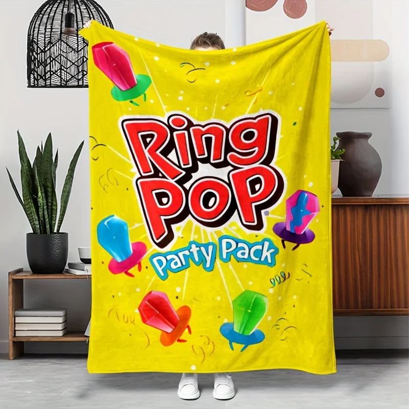 Ring Pop Candy Pattern Flannel Throw Blanket - Preppy Style, Yellow Fruit Theme, Digital Print, Hypoallergenic, All-Season, Tear