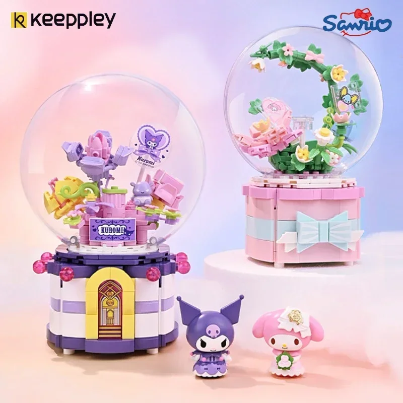 

Музыкальная шкатулка Keeppley Sanrio, собранные строительные блоки, модель Kuromi, игрушка My Melody, настольные украшения, подарок на праздник для девочек