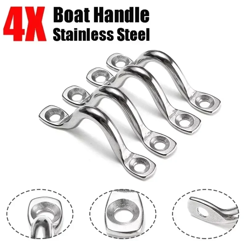 New 4pcs Handle 5mm Stainless Steel Wire Eye Strap Boat Marine Tie Down Fender Hook Canopy Engines Accessories