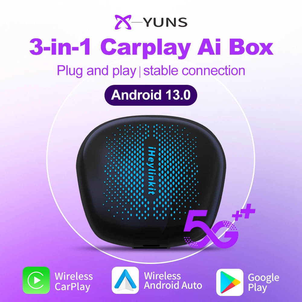 

X-YUNS 5G Wireless Carplay Android Auto Adapter Support Android 13 Car AI Box HD Output Home Projector TV Box Google Play