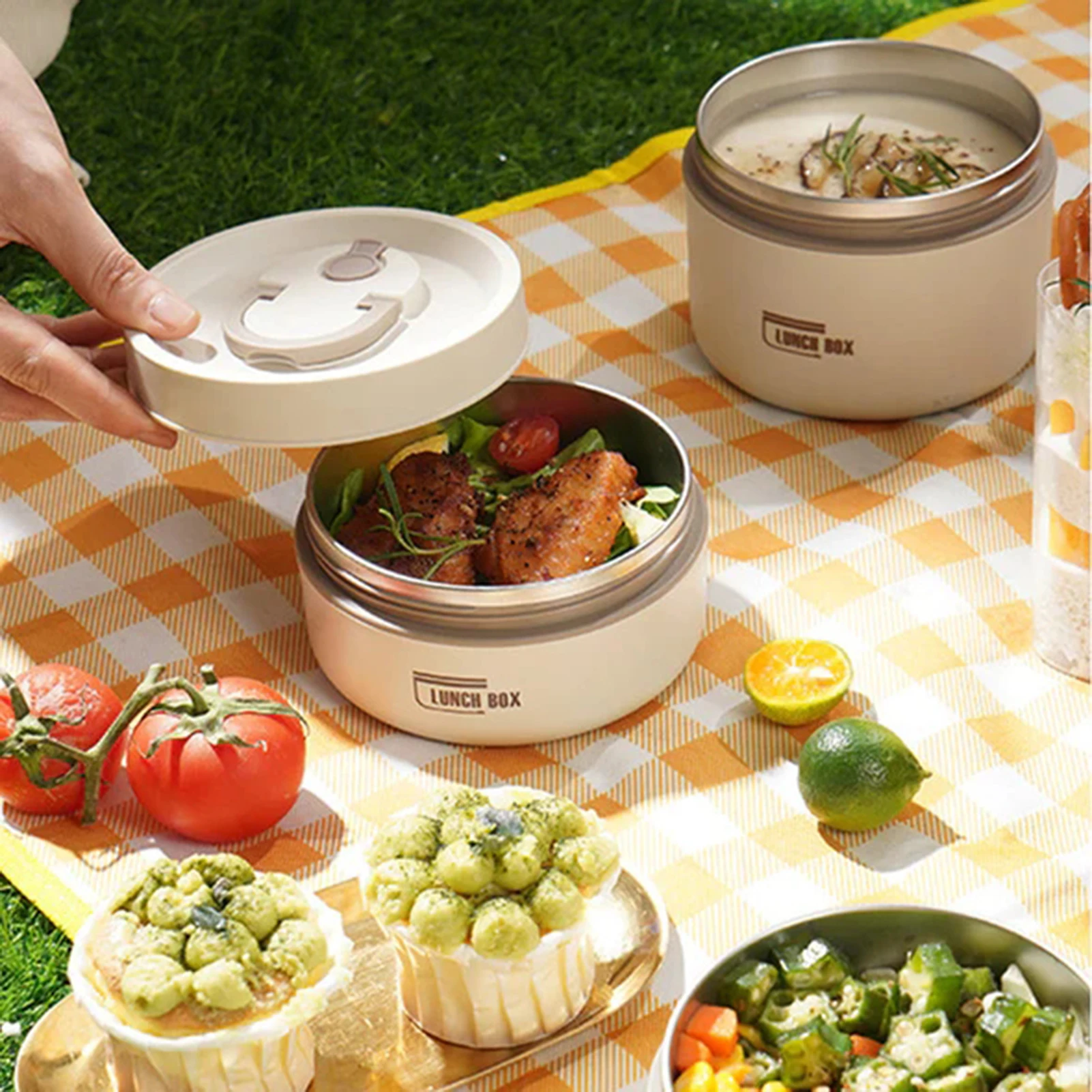 Thermal Lunch Box with Lid Sealed Picnic Lunchbox Stainless Steel Inner with Air Valve for Kids Students Adults