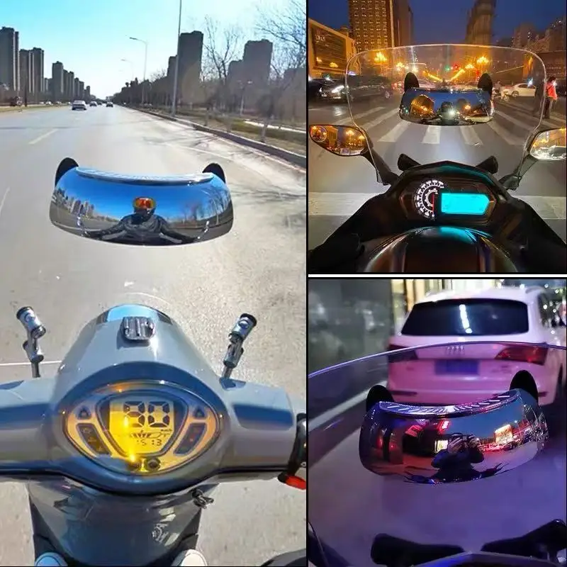 Espelho retrovisor grande angular para motocicleta, com visão ampla e ângulo de 180 graus para ponto cego.