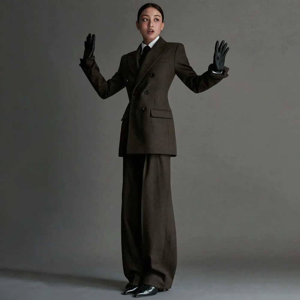 

Двубортный элегантный женский костюм, комплект из 2 предметов, куртка и брюки для торжественных случаев, офисный умный повседневный блейзер, комплект Conjuntos De Mujer