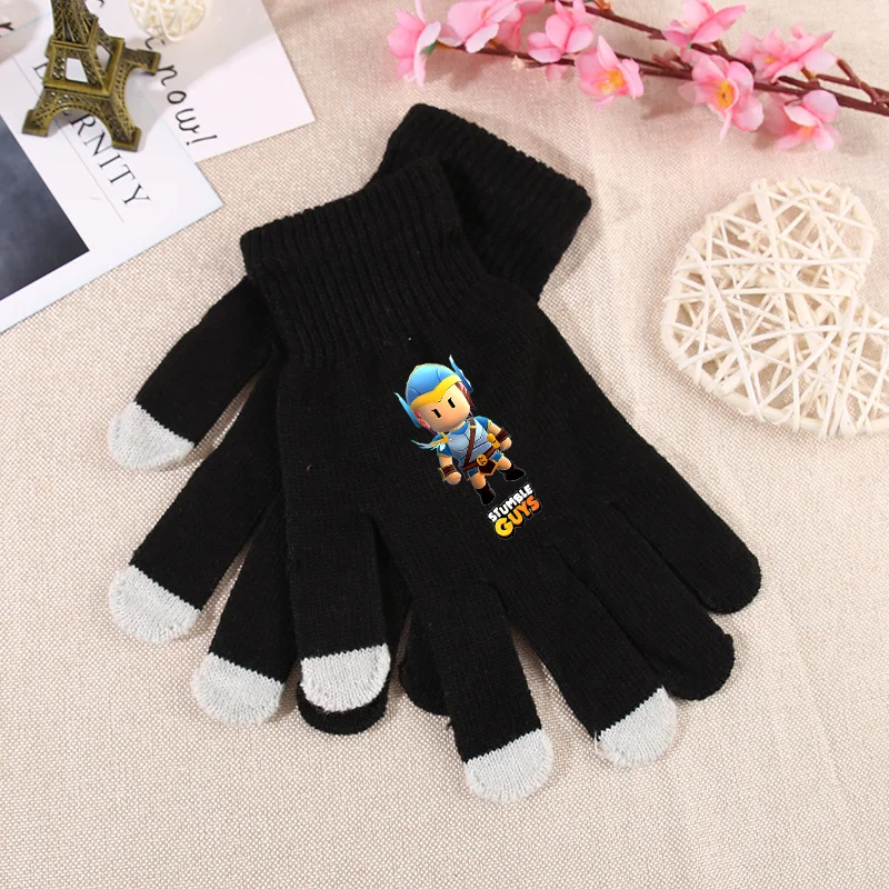 Stumble Guys Full Fingered Mittens Outdoor Cycling Glove Knitted Gloves Touch Kids Warm Solid Thick Touch Screen Finger Winter