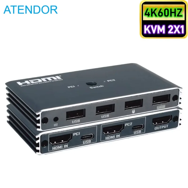 

4K@60HZ for HDMI -Compatible KVM USB Switch 2X1 with Remote 2 Port 2-in-1 KVM Switcher Supports 2PC Computers & 4 USB2.0 HDMI2.0