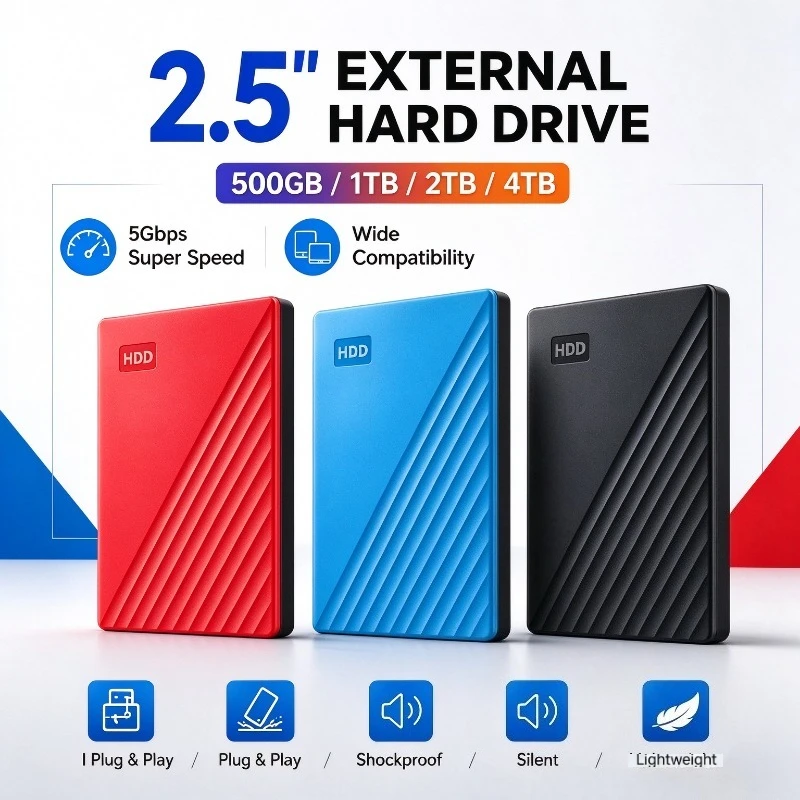 2.5 Inch External Hard Drive,Fast Data Transfer, Multi‑Device Compatible Portable HDD Durable Storage Disk for Data Backup