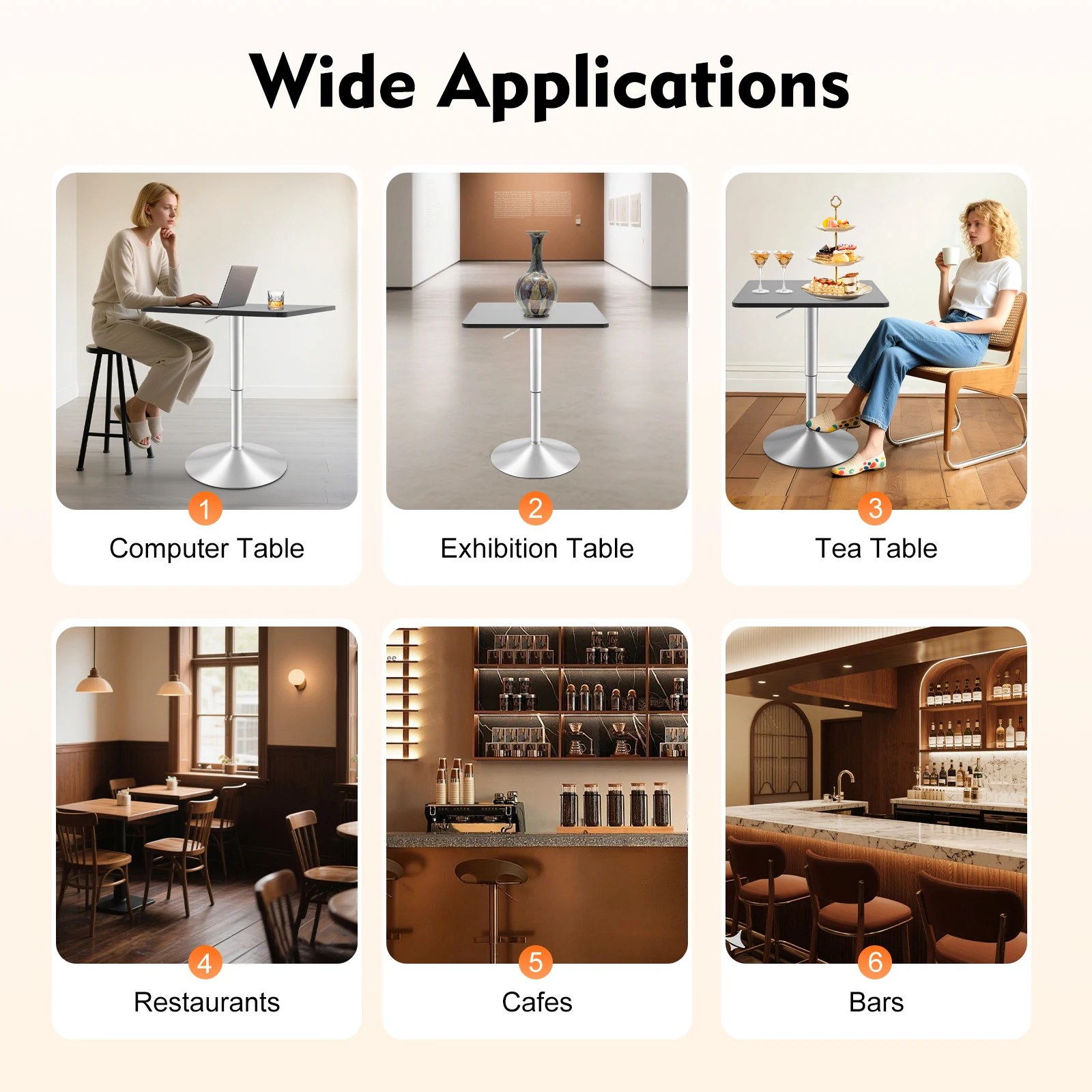 Tavolo da bar ad altezza regolabile con 360 °   Piano girevole, scrivania per isola da cucina in MDF con carico da 330 libbre per ufficio caffetteria domestico, nera