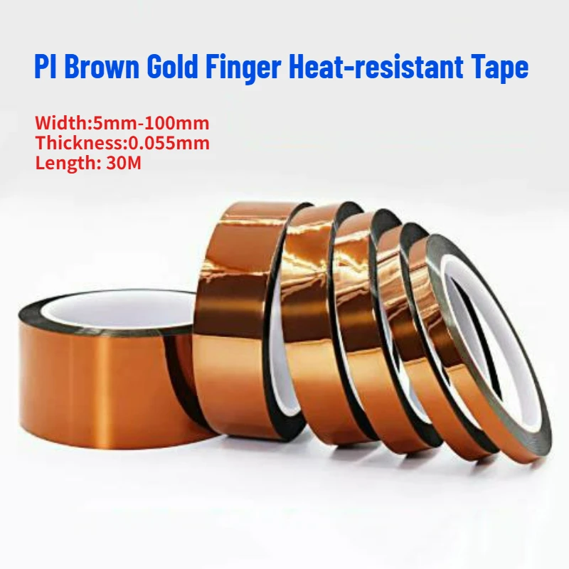 30M Polyimide High Temperature Resistant Tape Gold Finger PET Anti‑Static Insulation Tape Multi‑Size for Lithium Battery