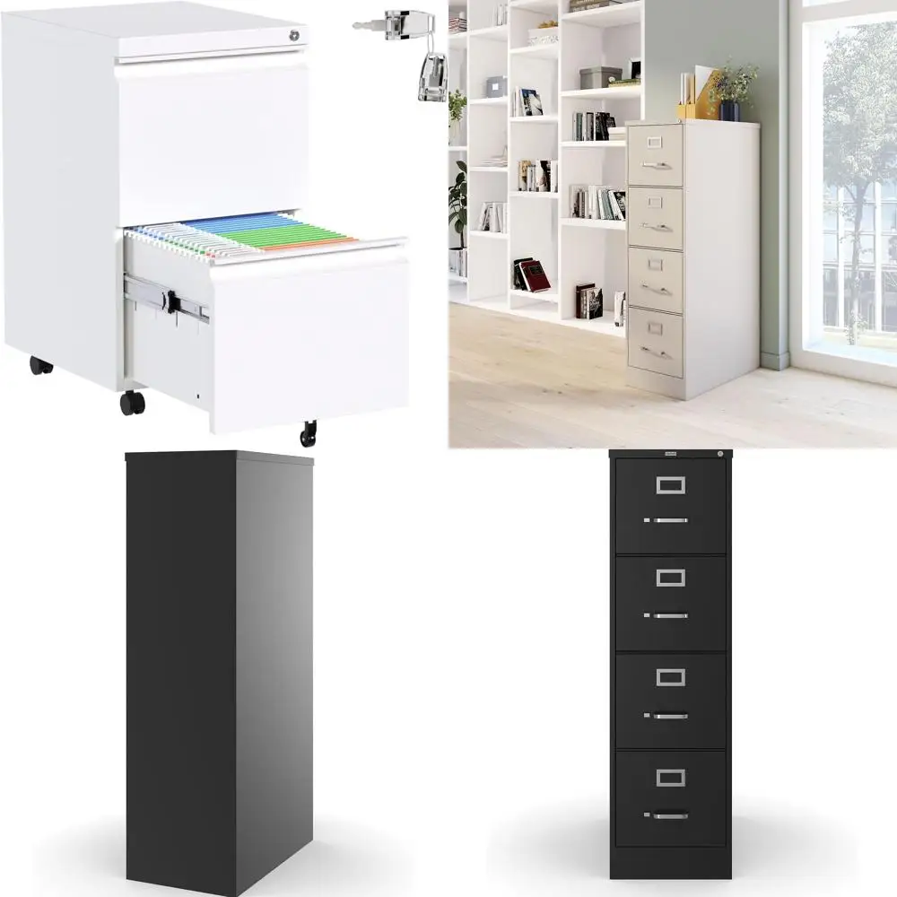 خزانة ملفات مكتبية معدنية قابلة للقفل مع درجين للمستندات ذات الحجم القانوني/الحروف، بيضاء، جاهزة للاستخدام باستثناء العجلات، التخزين لذلك