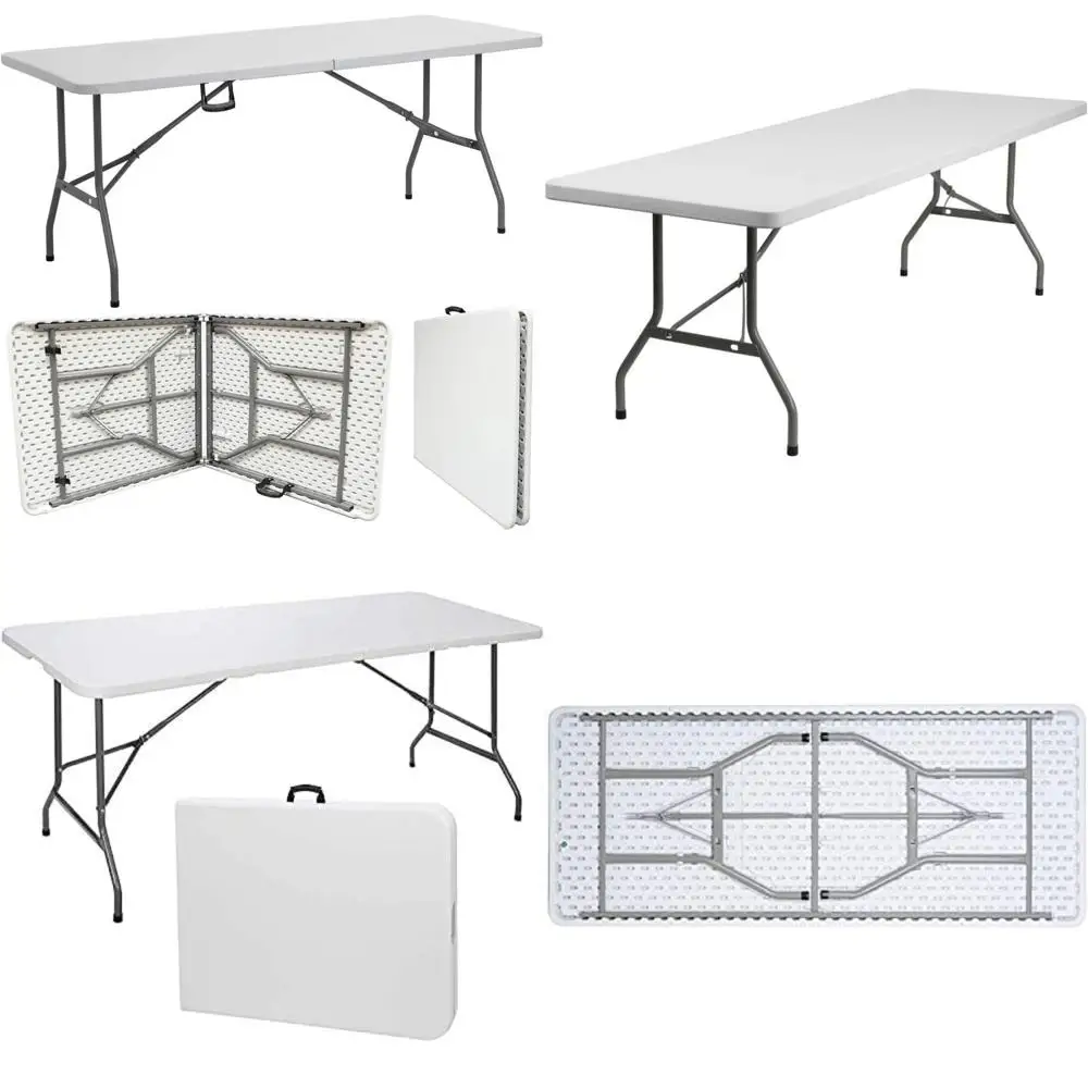 

Portable White Plastic Folding Table 8ft Long, Ideal for Indoor Outdoor Parties, Picnics, and Camping