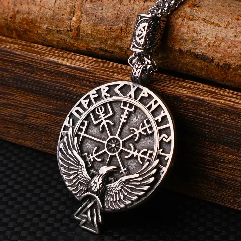 

Norse Viking Vegvisir Compass Necklace for Man Stainless Steel Viking Raven Pendant Necklace Punk Amulet Jewelry Gift Wholesale