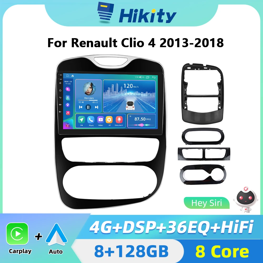 Hikity 10.1inch Carplay Car Radio 2 din Android For Renault S.A CLIO Manual transmission/Automatic 2013-2018 Auto Stereo GPS