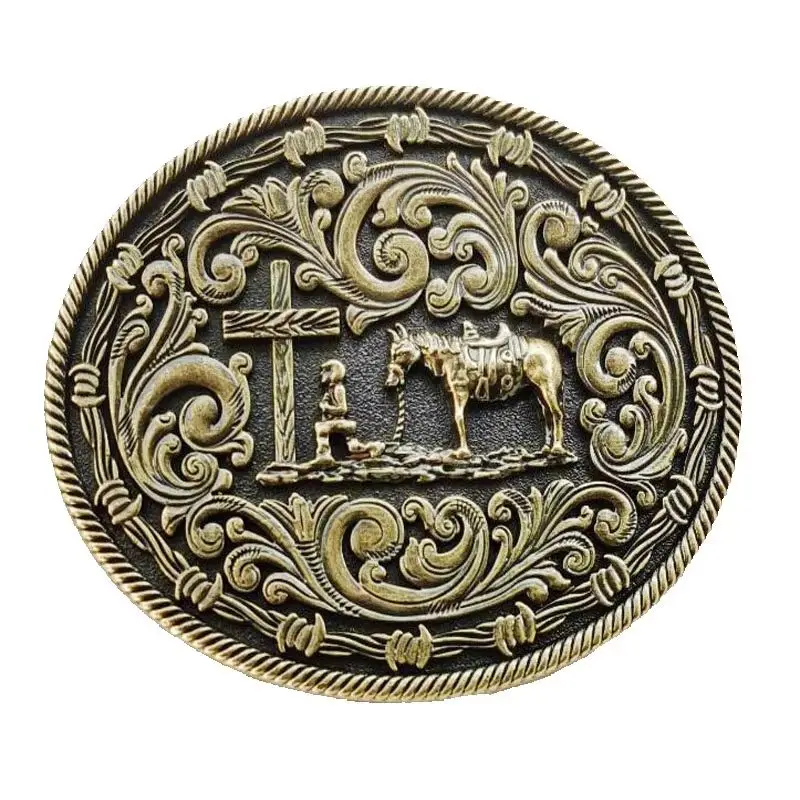 Boucle de ceinture en métal, croix et cheval, pour Cowboy, Rodeo, SW-BY1016, bouton-pression de 4cm de large, avec stock continu
