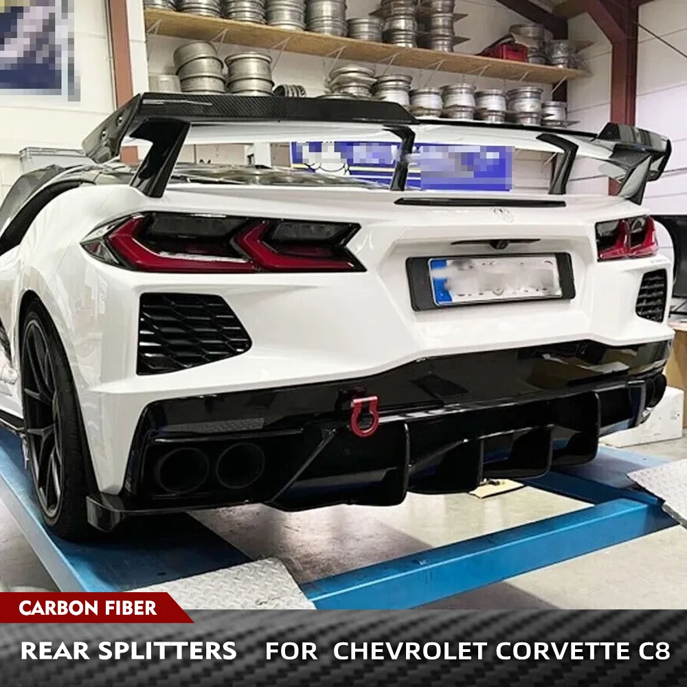 C8 Carbon Fiber Rear Bumper Splitters for 2020-2023 Chevrolet Corvette Stingray C8 Canards Rear Diffuser Lower Spoiler Protector