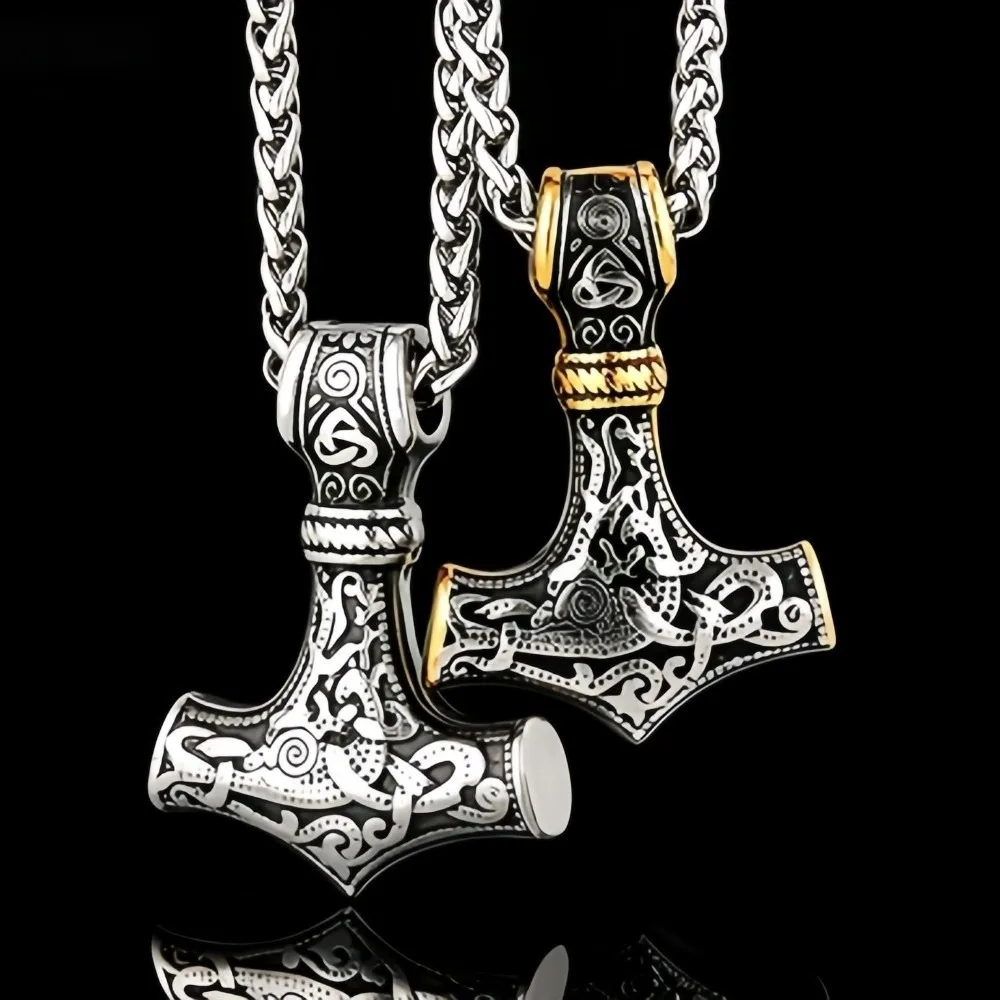 Retro Viking Necklace Triangle Knot Design Chain Pendant Nordic Rune Amulet Variety Weapons Style Vegvisir Anchor Men's Pendant