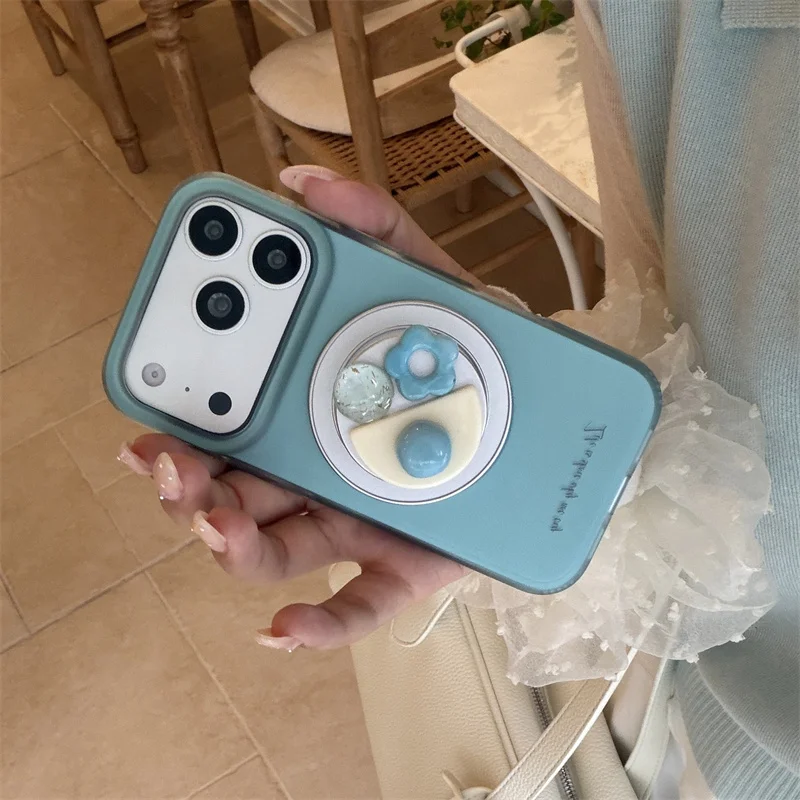 

Simple Blue Color Magnetic Phone Case For iPhone 17 Pro 15 14 16 Pro Max Cover with Cute Stand Shockproof Protective Cases Cover